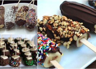 BANANE U ČOKOLADI sa orasima, kokosom ili šarenim mrvicama (Recept) BANANE U ČOKOLADI sa orasima ili šarenim mrvicama (Recept)