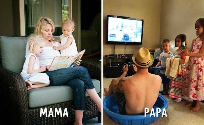 Urnebesne slike koje pokazuju razliku u roditeljstvu između mama i tata